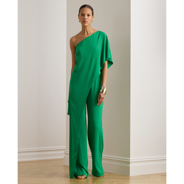 Ralph Lauren Cape Georgette One-shoulder Jumpsuit In Green