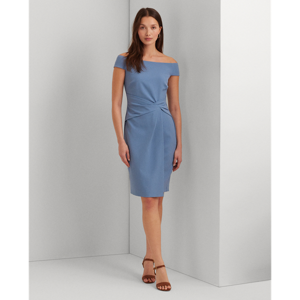Shop Lauren Ralph Lauren Crepe Off-the-shoulder Cocktail Dress In Pale Azure