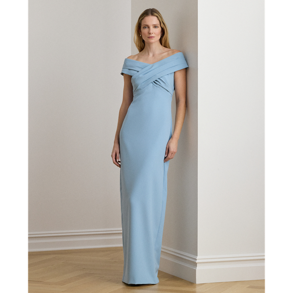 Crepe Off-the-Shoulder Gown