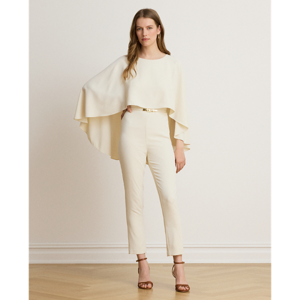 Ralph Lauren Belted Cape Georgette Jumpsuit In Mascarpone Cream