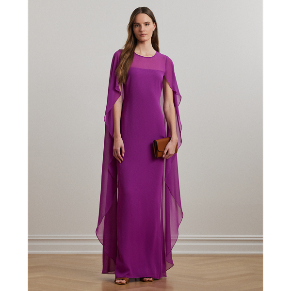 Ralph Lauren Cape Georgette Gown In Purple