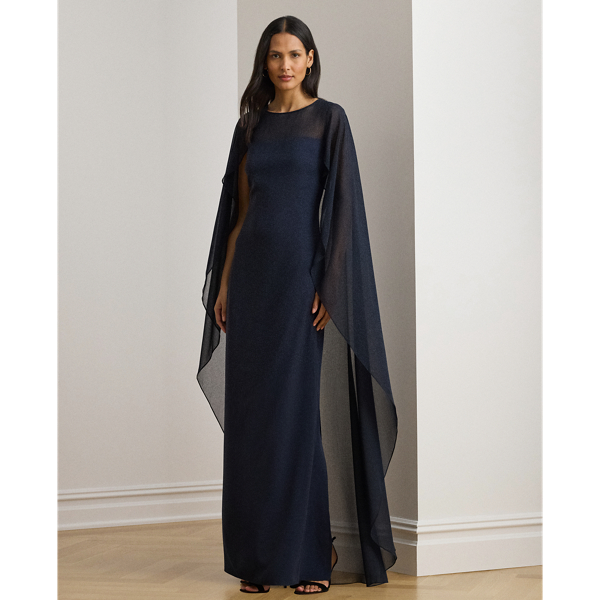 Ralph Lauren Cape Georgette Gown In Metallic
