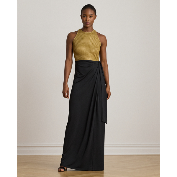 Ralph Lauren Women's Beaded Mesh & Jersey Tie-front Gown In Black