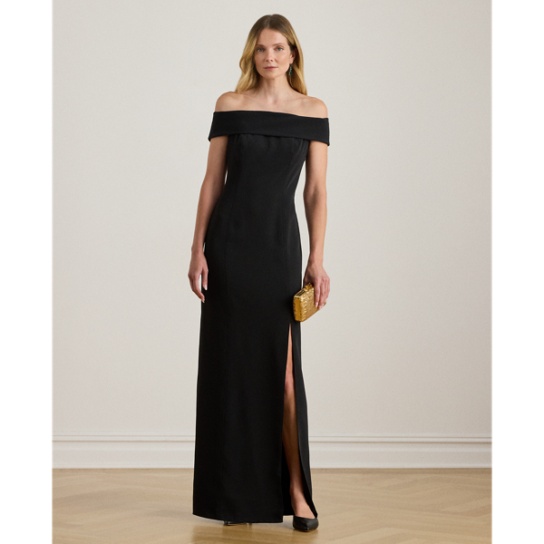 Crepe Off-the-Shoulder Gown