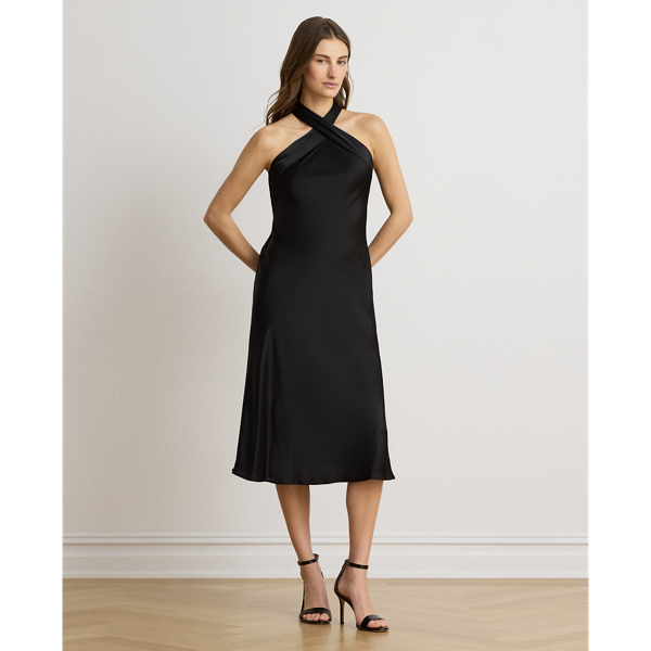Charmeuse Tie-Back Halter Cocktail Dress