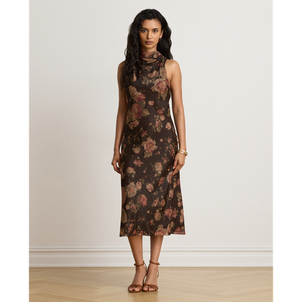 Mockneck Floral Georgette Cocktail Dress