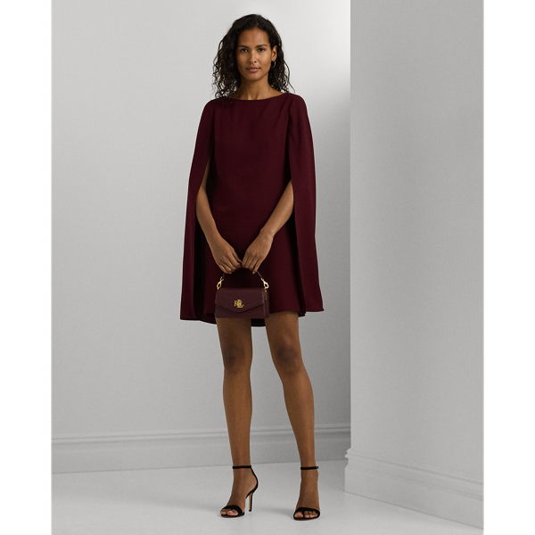 Lauren Petite Cape Georgette Cocktail Dress In Pinot Noir