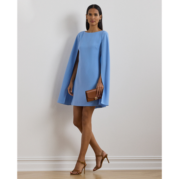 Shop Lauren Petite Cape Georgette Cocktail Dress In Sky Blue
