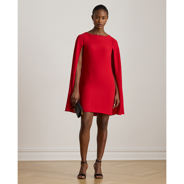 Lauren Petite Ralph Lauren Cape Georgette Cocktail Dress In Red