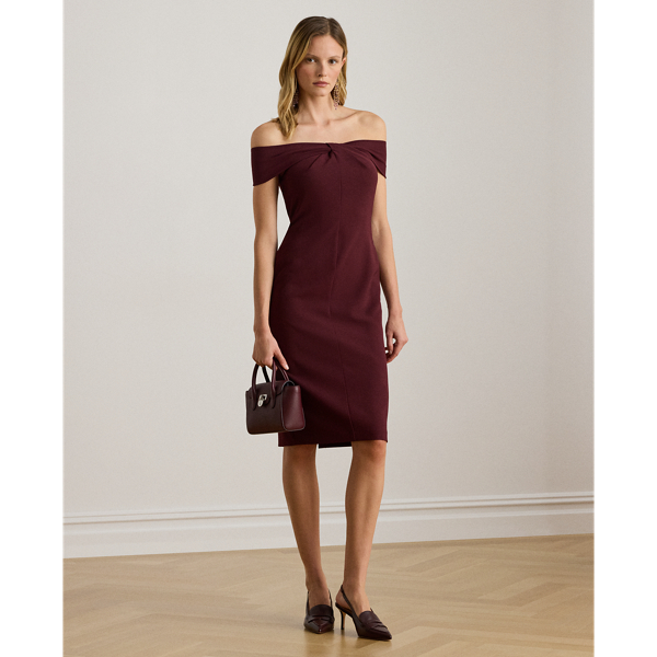Lauren Petite Ralph Lauren Twist-front Crepe Cocktail Dress In Burgundy