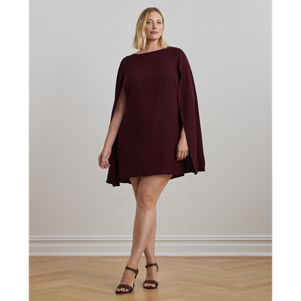 Lauren Woman Cape Georgette Cocktail Dress In Pinot Noir