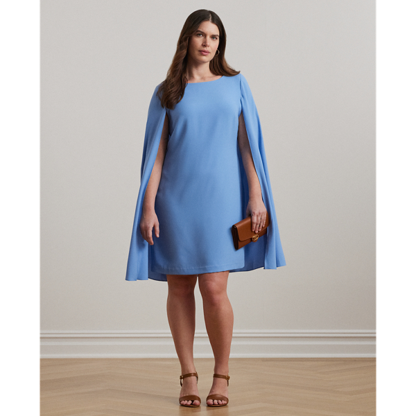 Lauren Woman Cape Georgette Cocktail Dress In Sky Blue