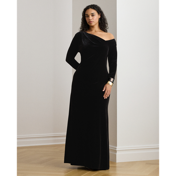 Lauren Woman Ralph Lauren Velvet Asymmetrical Gown In Multi