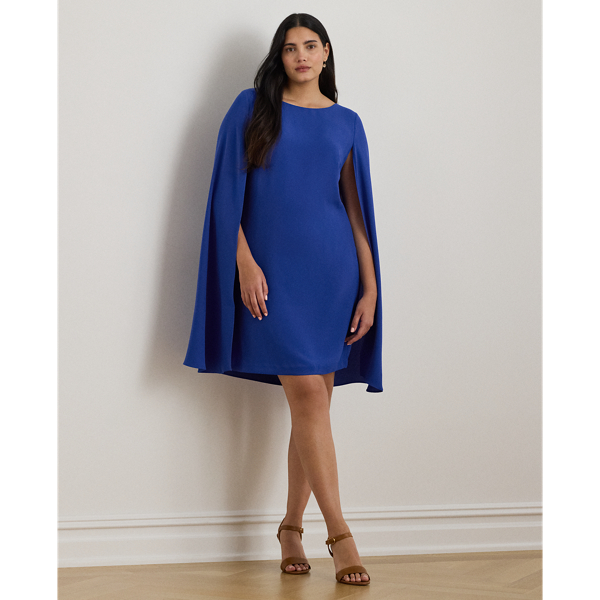 Lauren Woman Ralph Lauren Cape Georgette Cocktail Dress In Blue