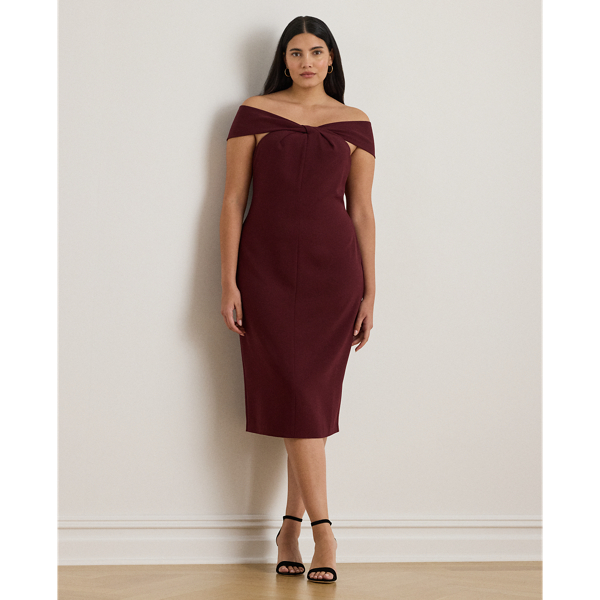 Lauren Woman Ralph Lauren Twist-front Crepe Cocktail Dress In Burgundy