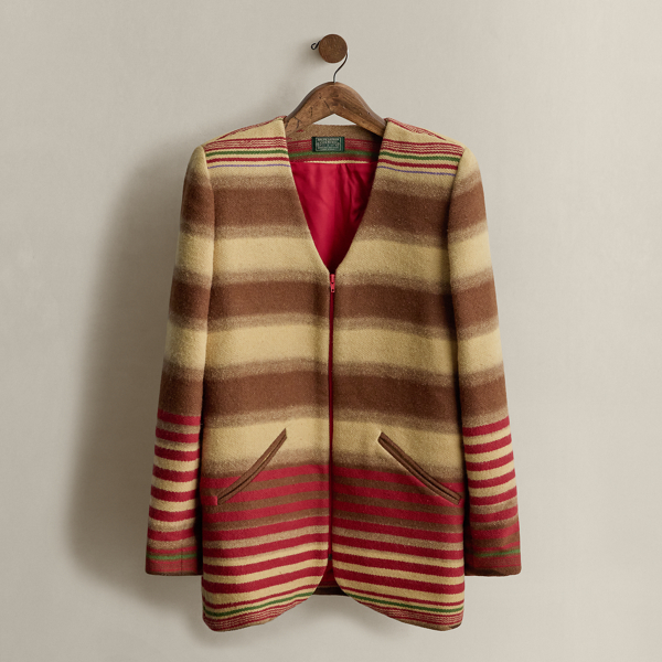 Polo Ralph Lauren C. 1990 Striped Wool Zip Coat In Multi