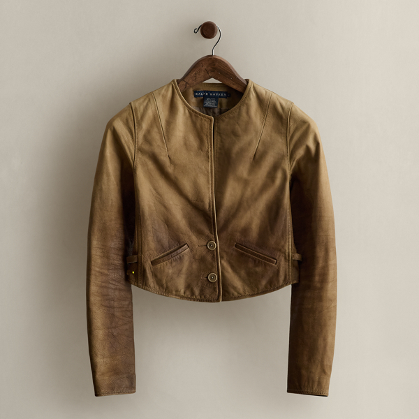 Ralph Lauren C. 2008 Cropped Leather Jacket In Brown