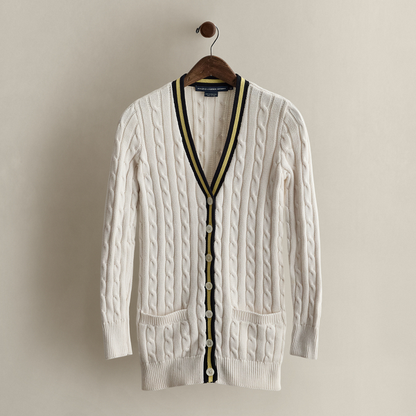 Ralph Lauren C. 1995 Cable Cotton Cardigan In Neutral