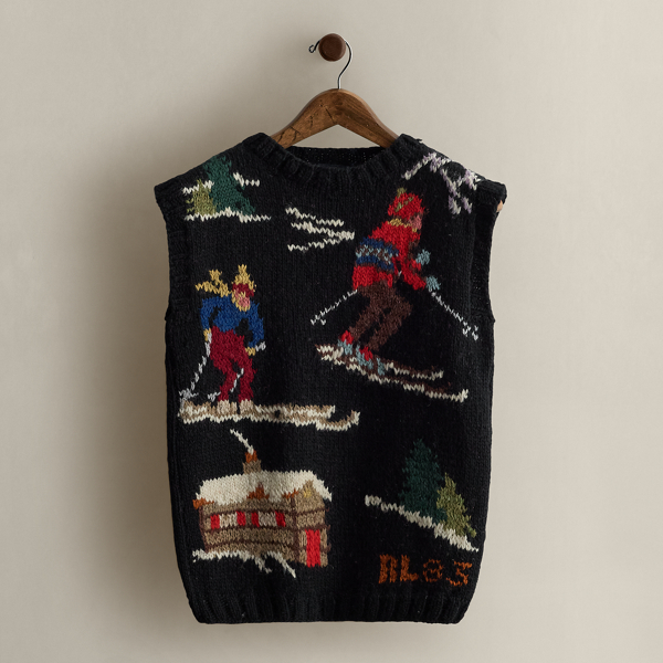 Ralph Lauren 1983 Intarsia-knit Sweater Vest In Black
