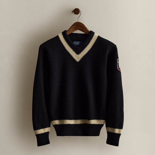Ralph Lauren 2007 Crest Wool V-neck Sweater In Black