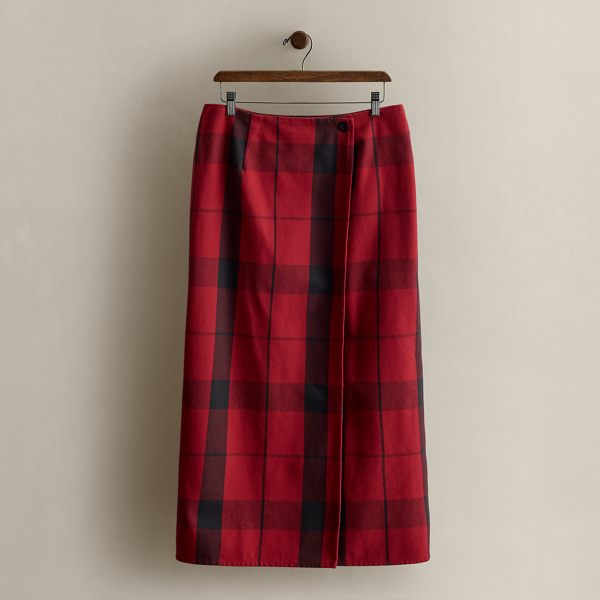 Ralph Lauren C. 1990 Plaid Wrap Skirt In Red