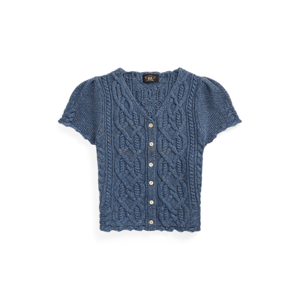 Double Rl Ralph Lauren Linen-blend Cable-knit Top In Blue