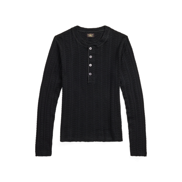 Double Rl Ralph Lauren Cotton Pointelle Henley Shirt In Black