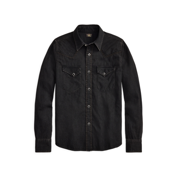 Double Rl Ralph Lauren Embroidered Denim Western Shirt In Black