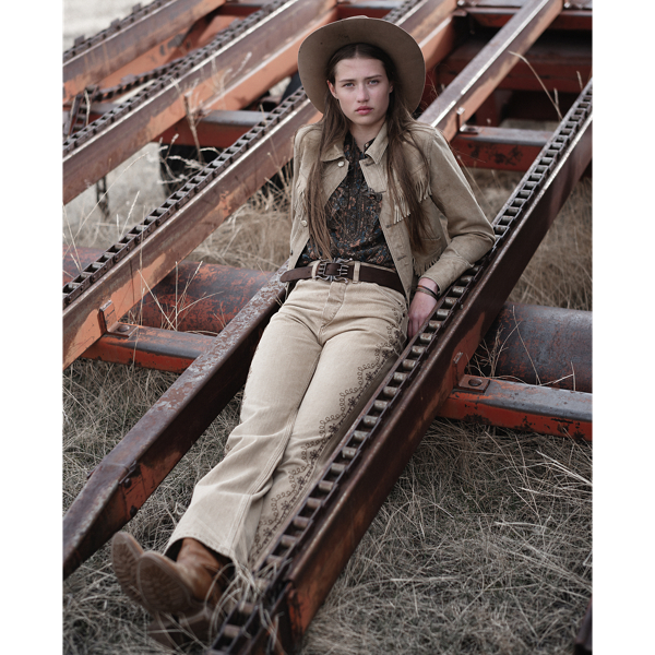 Suede-Fringe Tan Denim Jacket