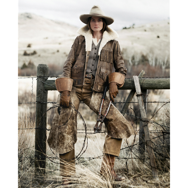 Shearling-Collar Fringe Leather Jacket