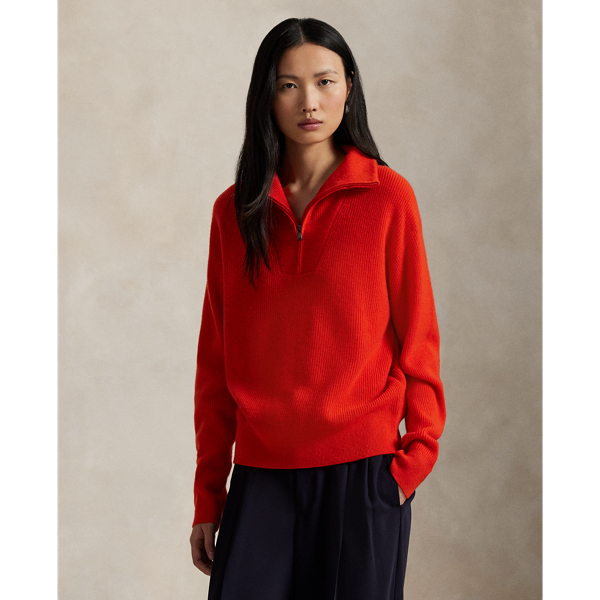 Polo Ralph Lauren Ralph Lauren Rib-knit Cashmere Half-zip Sweater In Red