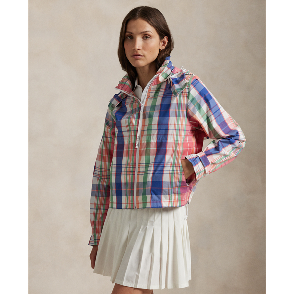POLO RALPH LAUREN PLAID PACKABLE HOODED RAIN JACKET 