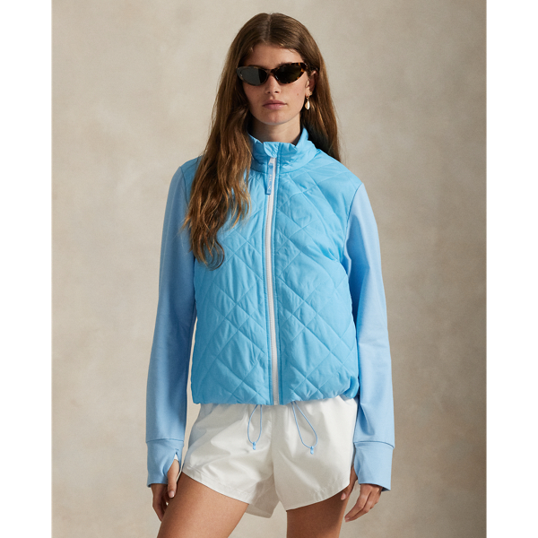 Combining stretch French terry fabric with a quilted, insulated front panel for lightweight warmth, this slightly cropped full-zip jacket features thumbholes on the sewn cuffs and our “RLX” logo on the centre back of the neck.