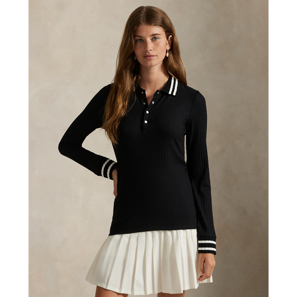 Polo Ralph Lauren Ralph Lauren Slim Fit Ribbed Long-sleeve Polo Shirt In Blue