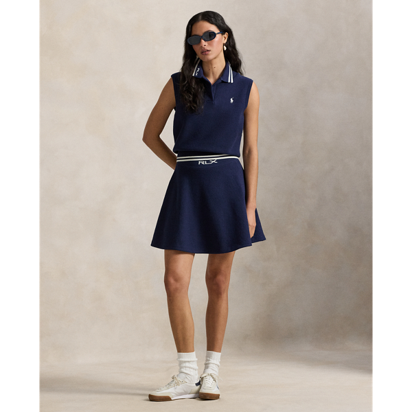Ralph Lauren A-line Mesh Sweater Skirt In Refined Navy/white Splash In Blue