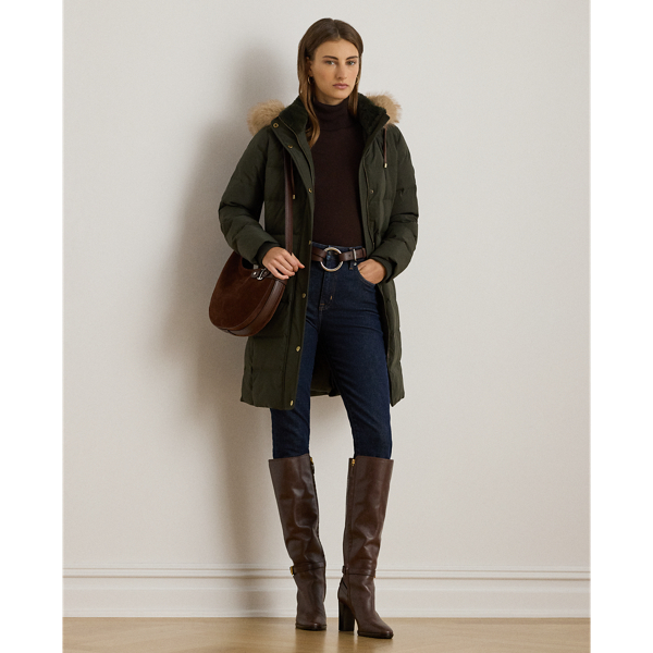 Petite - Hooded Faux Fur-Trim Down Coat