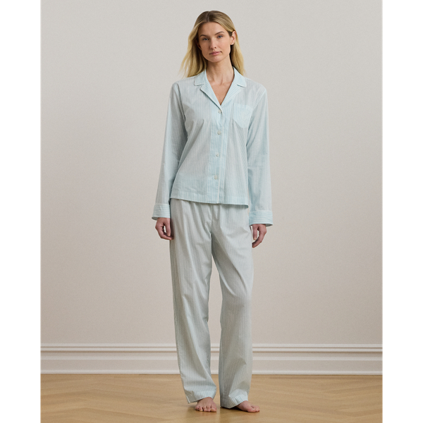 Shop Lauren Petite Striped Cotton-blend Lawn Sleep Set In Light Blue Stripe