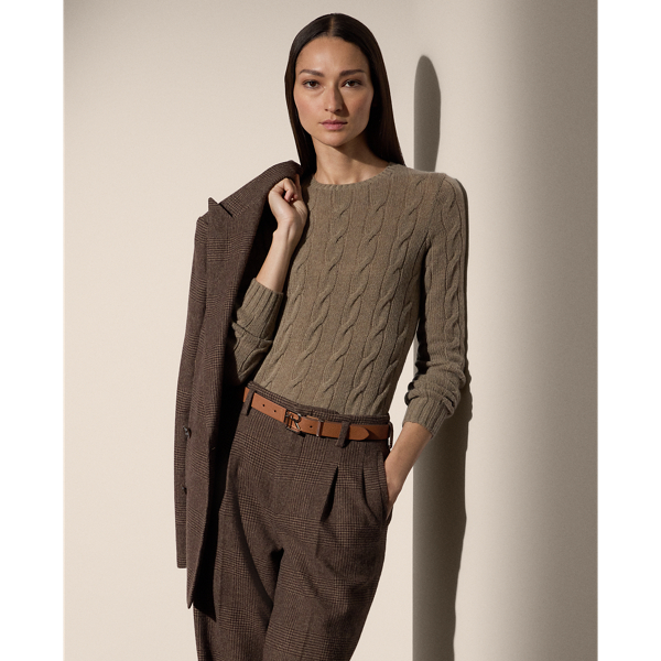 Ralph Lauren Cable-knit Cashmere Sweater In Dark Truffle Melange