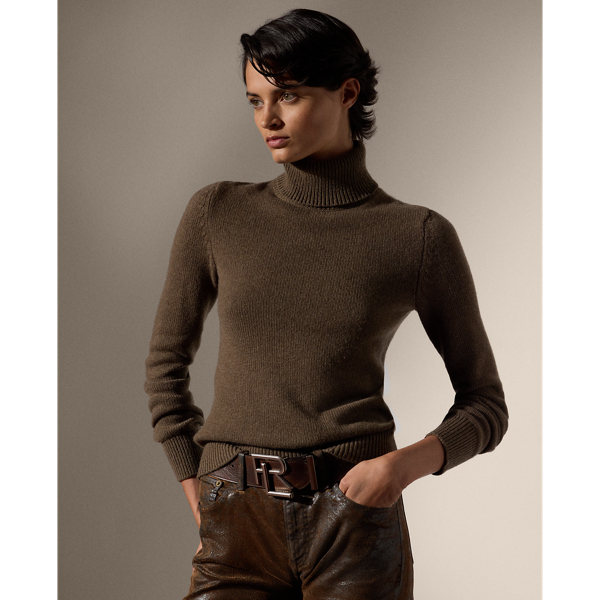 Ralph Lauren Cashmere Turtleneck Sweater In Taupe Melange