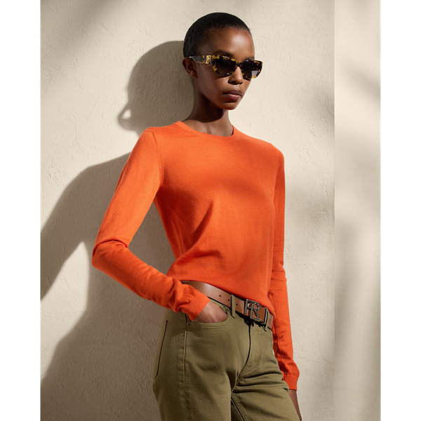 Polo Ralph Lauren Cashmere Crewneck Sweater In Bright Orange