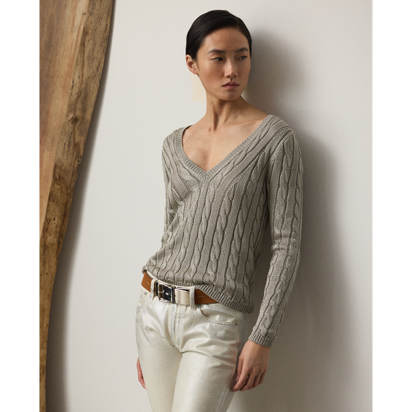 Pull col en V torsadé en soie - Collection - Modalova