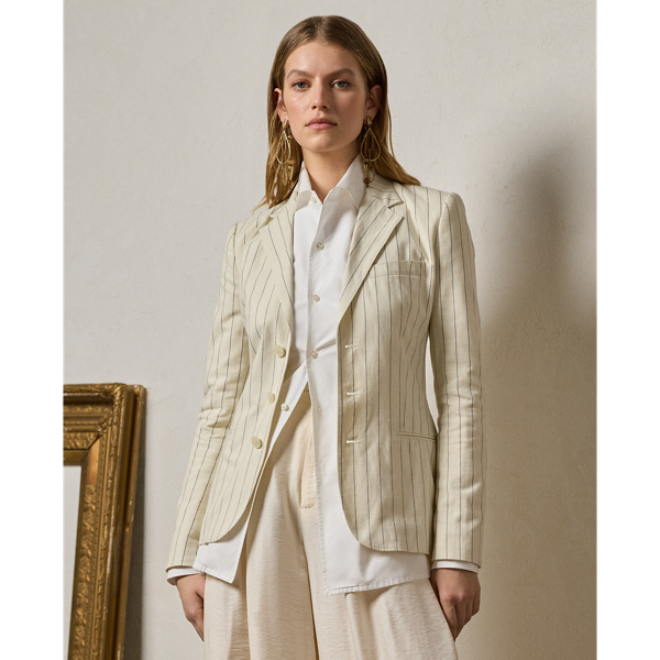 Polo Ralph Lauren Skye Pinstriped Cotton And Linen-blend Blazer In Lux Cream/midnight