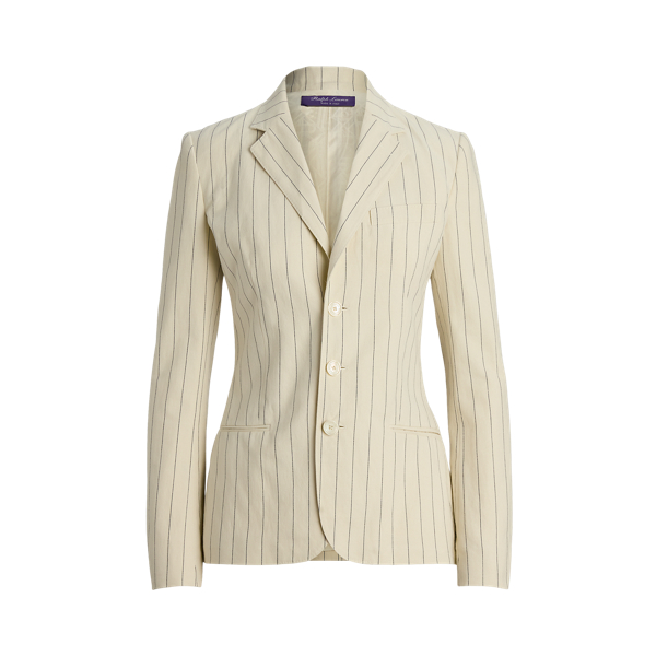 Shop Collection Skye Pinstripe Cotton-linen Jacket In Natural