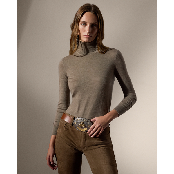 Ralph Lauren Cashmere Turtleneck Sweater In Dark Truffle Melange