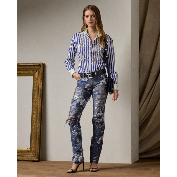 Polo Ralph Lauren 160 Slim Floral Distress Skinny-leg Jeans In Lux Navy/cream Multi