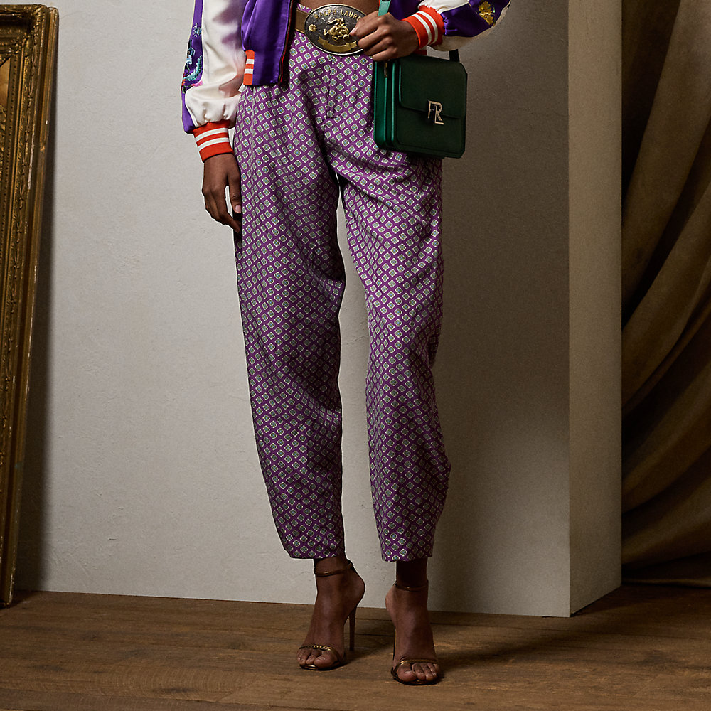 Shop Ralph Lauren Cassidy Print Silk Habotai Pant In Purple