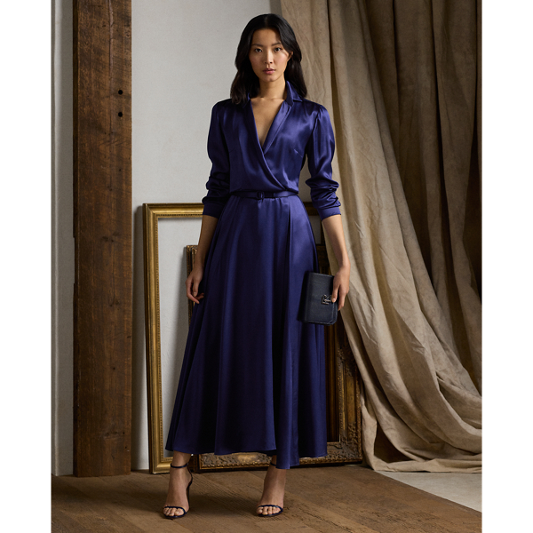 Shop Ralph Lauren Aniyah Silk Satin Day Dress In Dark Sapphire