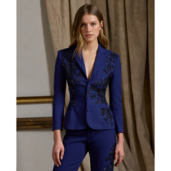 Shop Ralph Lauren Penney Embellished Stretch Wool Jacket In Dark Sapphire