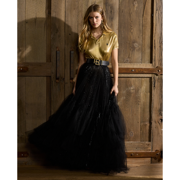 Shop Ralph Lauren Daphne Embellished Tulle Maxiskirt In Black