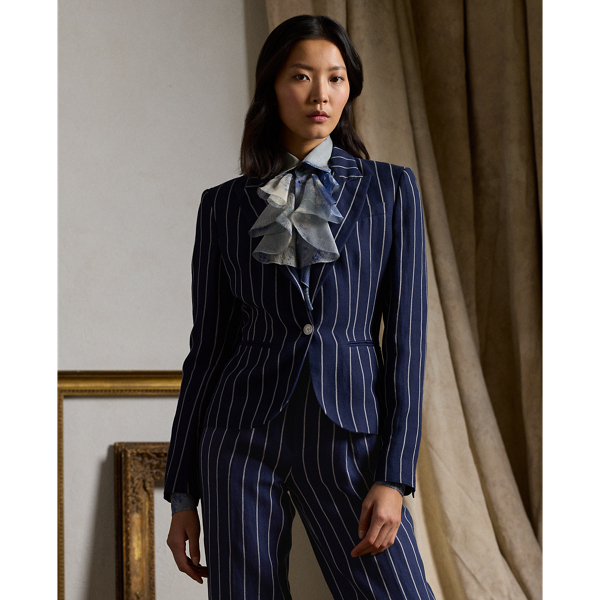 Shop Ralph Lauren Aaiden Striped Linen-cotton Jacket In Lux Navy/cream